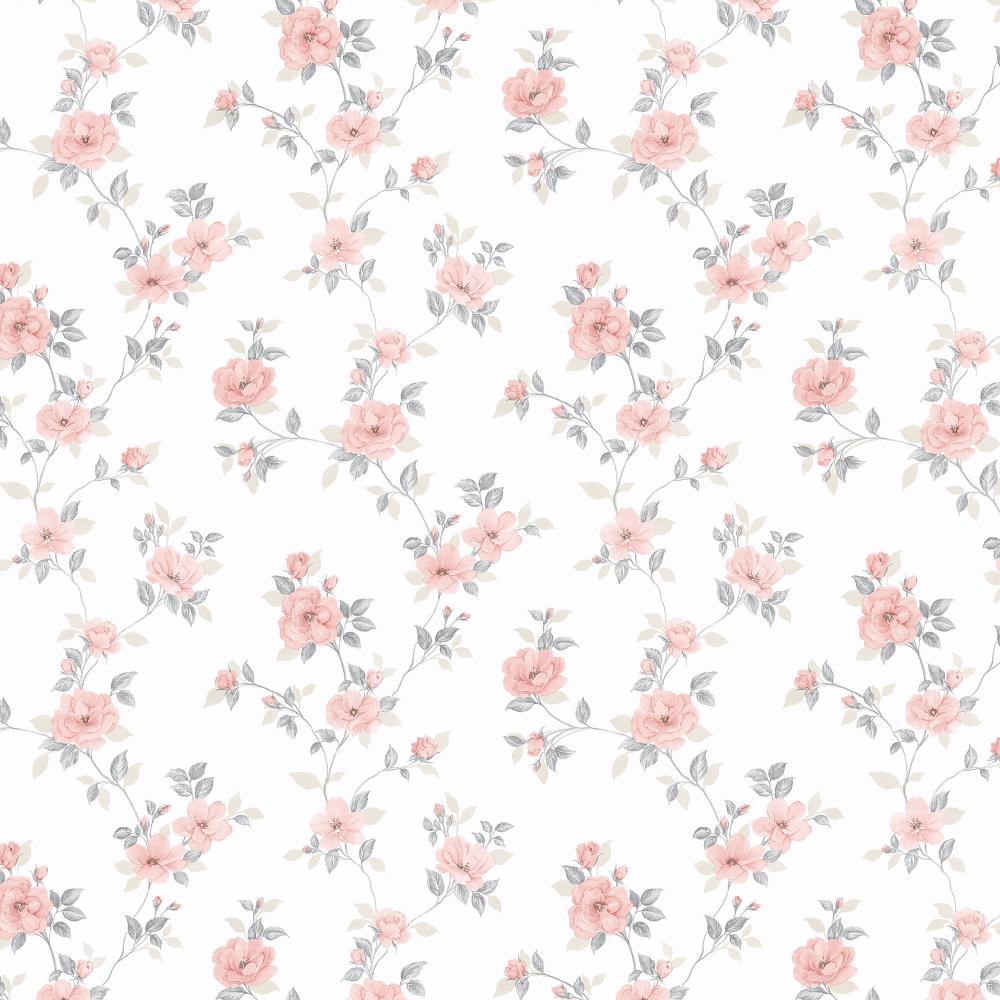 Patton Wallcoverings PF38171 Pretty Florals Mini Rose Trail Wallpaper in Grey, Pink, Beige